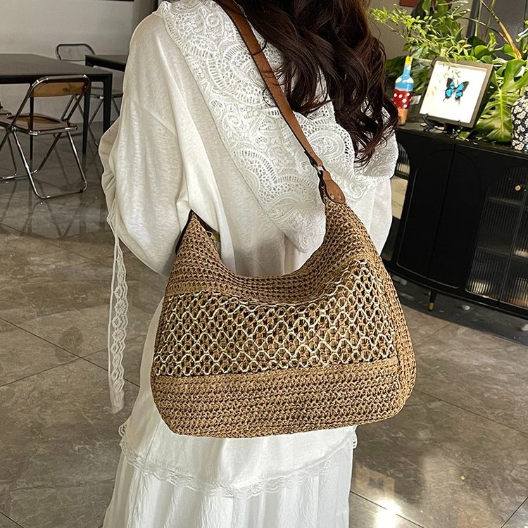stylish multifunctional crescent shoulder tote elegant weave design easytocarry