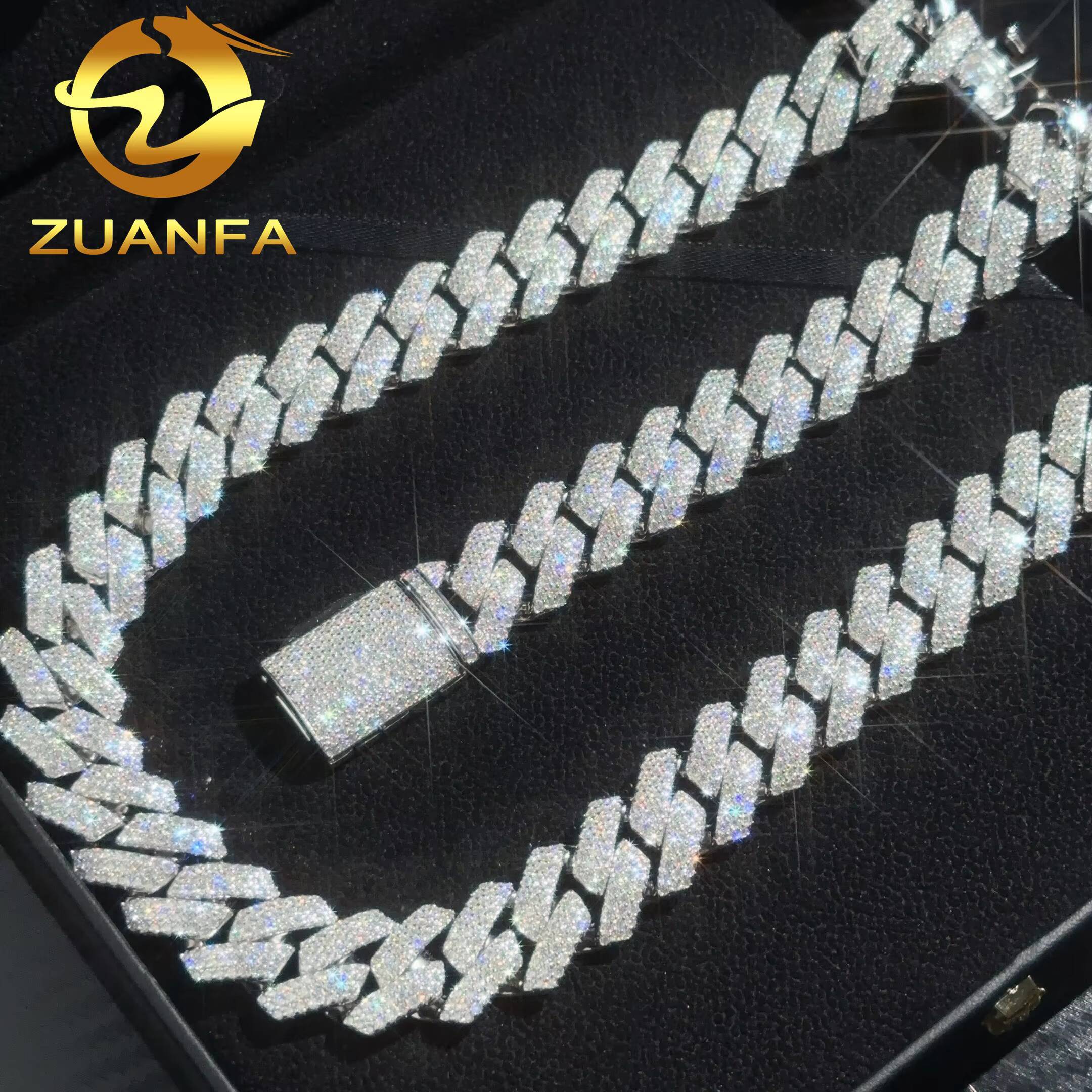 Instock Hip Hop Jewelry 3 Rows 18mm Moissanite Cuban Link Chain S925 Silver Iced Out Moissanite Cuban Link Bracelet Pass Tester