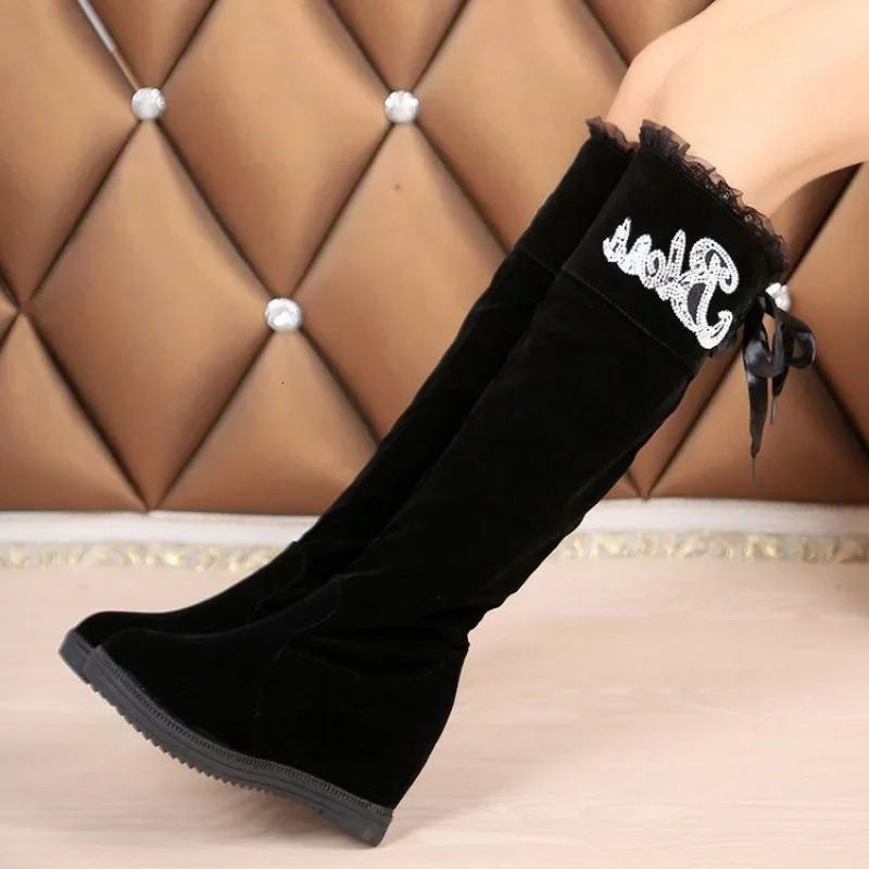 Knee High Shaft Shoes Woman 2025 Spring Autumn Lace Long Boots for Women Footwear Pu Gyaru Boot Quality On Offer Demi-season 250812