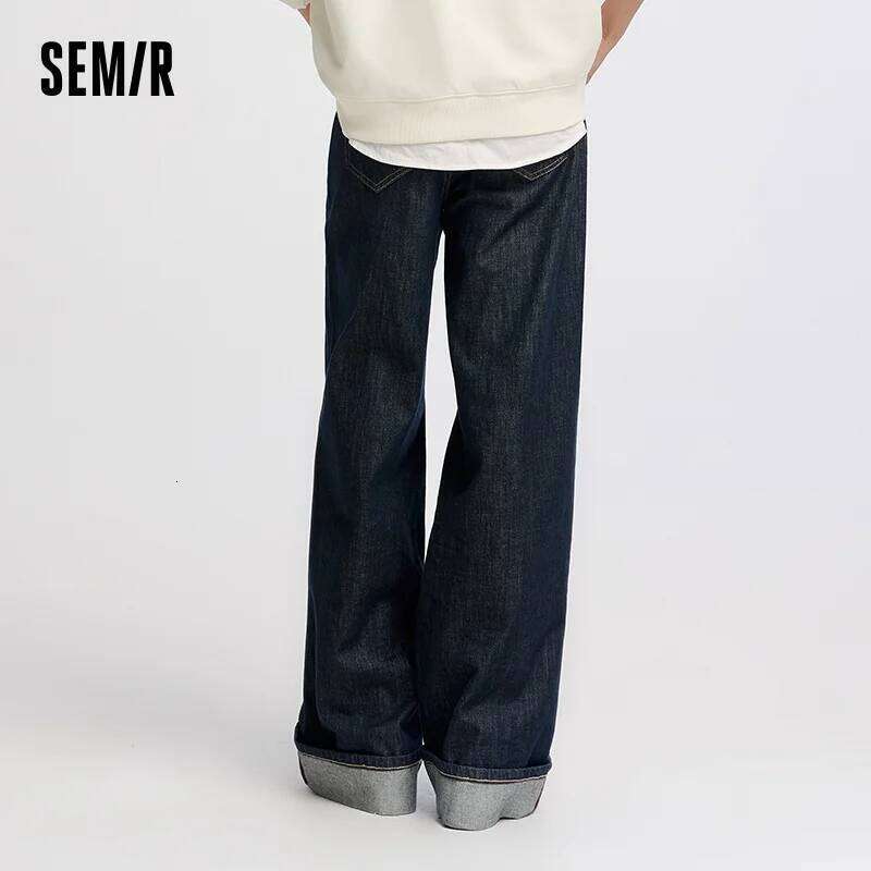 Semir Jeans Women Rolled Hem Long Pants 2025 Autumn New Loose Wide Leg Trousers