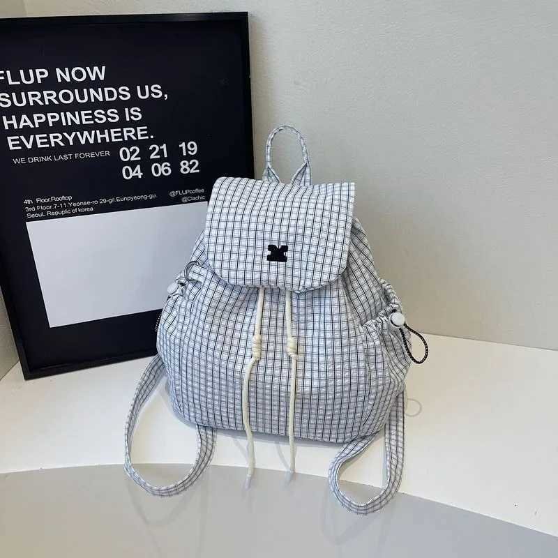 2025 New Womens Split Type Grid Canvas Mountaineering Bag College Double Shoulder Casual Backpack Single Shoulder Bucket Bag XJ250814