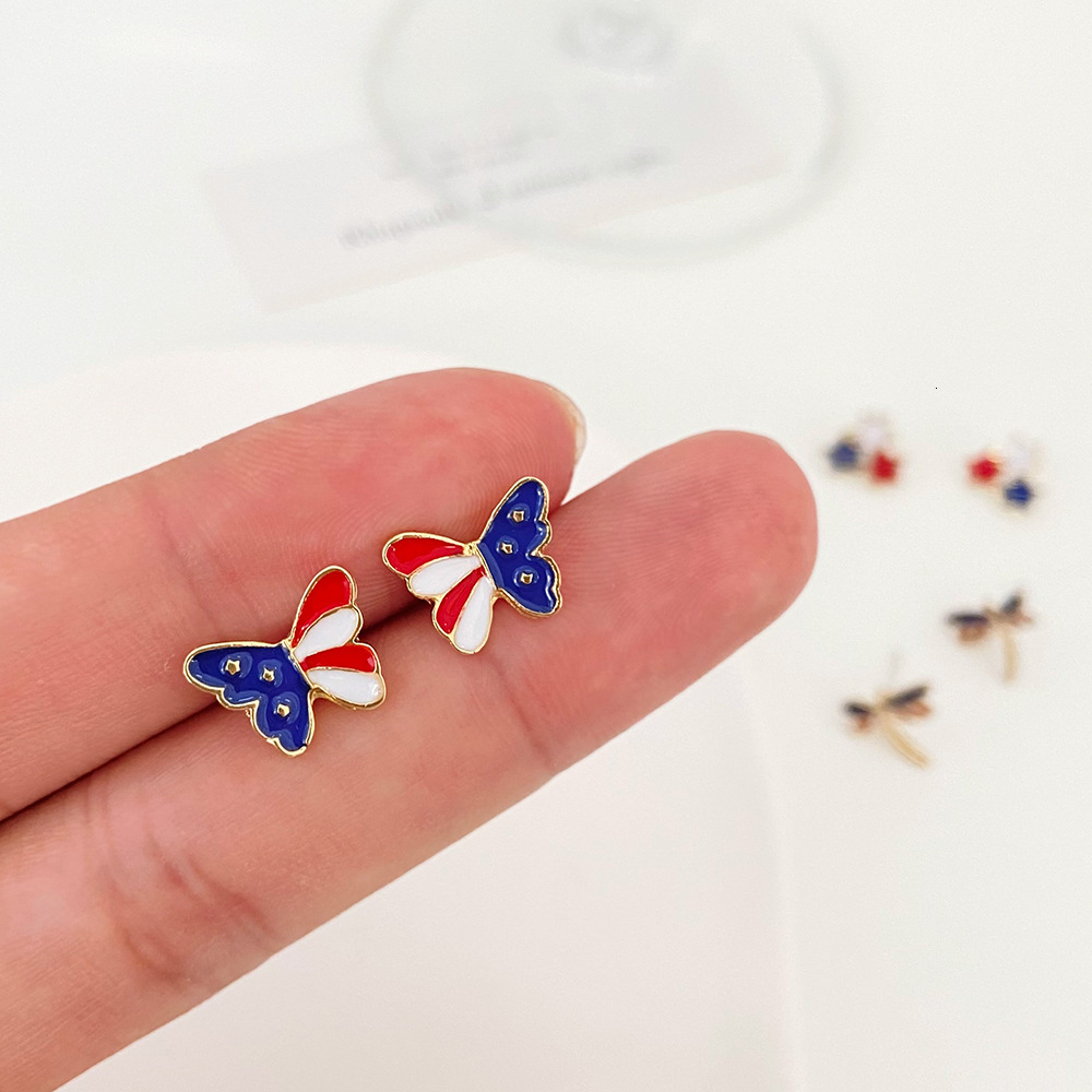 New American Flag Sweet Colorful Three Stars Dragoy Butterfly Stud Earrings