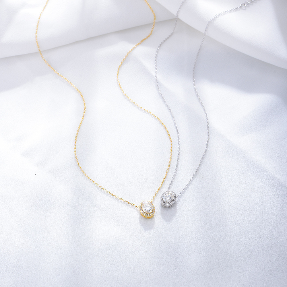 S Pure Sier Micro Inlaid Zircon Elegant Women's Necklace Versatile Full Dia Oval Geometric Collarbone Chain Jewelry Jewelry for Women