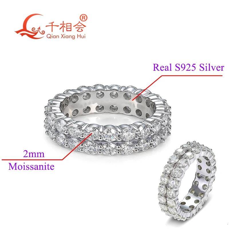 Double Eternity Band Ring S925 Sterling Silver 2mm/3mm round D VVS White Moissanite Jewelry Rings for Engagement Wedding Gift