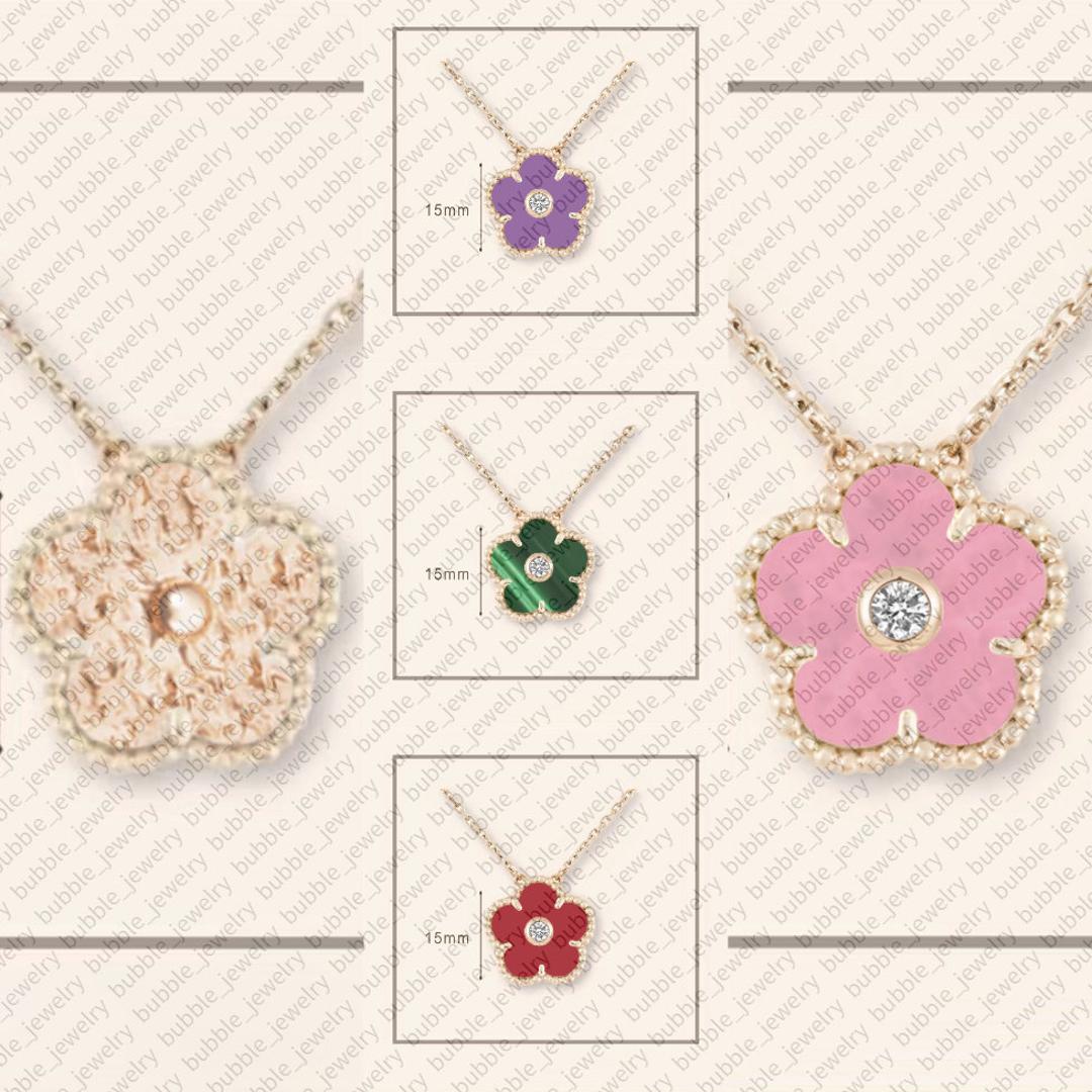 luxury necklace designer jewelry rose gold necklace women 15MM lucky flower sculpture pink purple alhambra pendant charm necklace designer name brand jewelry GIFT