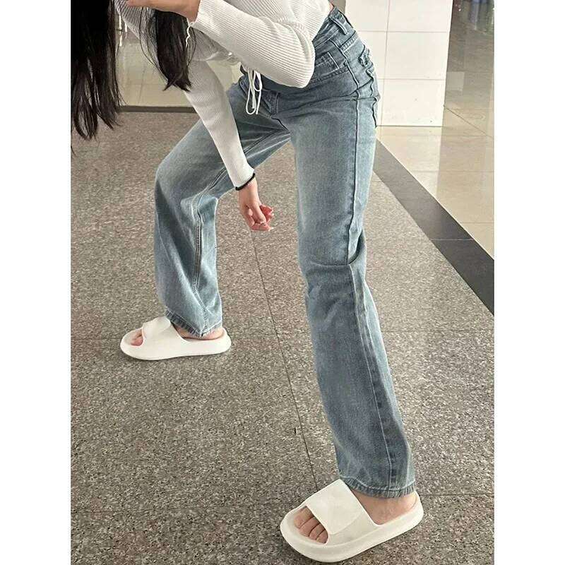 Girls Designer Retro Blue Trousers 2025 Female High Waisted Baggy Thin Casual Jeans Women Straight Leg Denim Pants