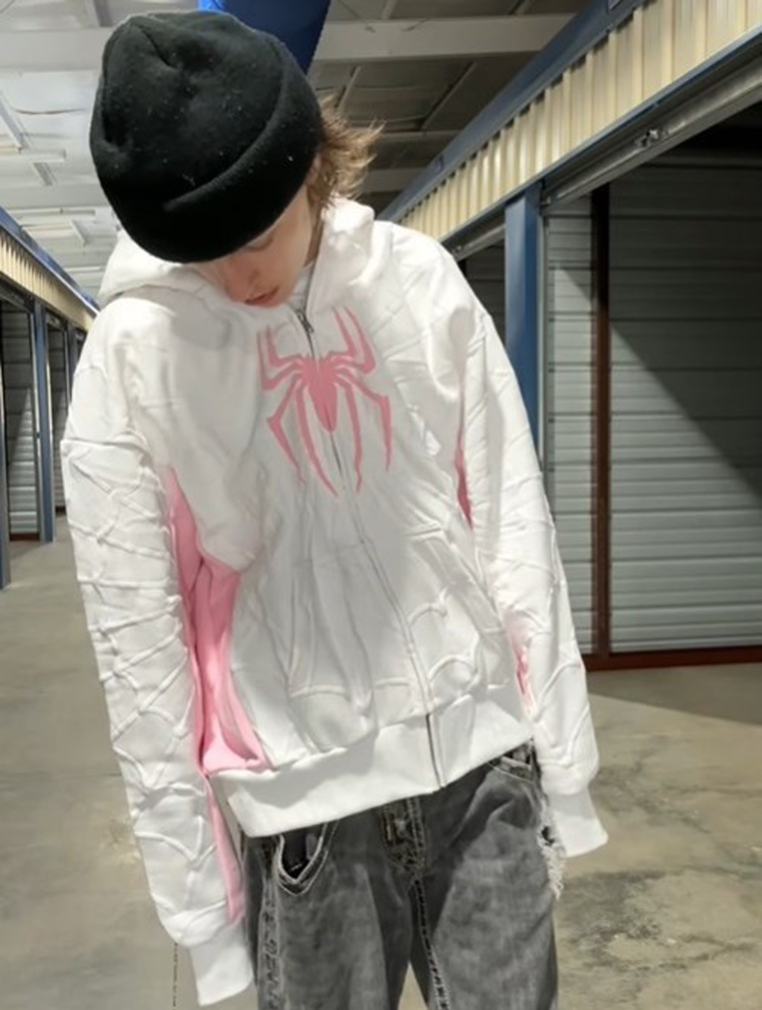 Men's Hoodie Y2k clothing Spider web Red hoodie sweatshirt zipper warm Harajuku punk grunge Women Hip hop sweatshirt Hoodie