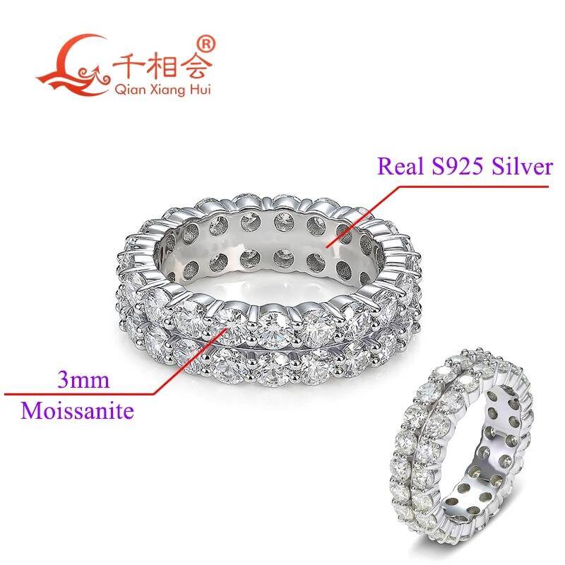 Double Eternity Band Ring S925 Sterling Silver 2mm/3mm round D VVS White Moissanite Jewelry Rings for Engagement Wedding Gift