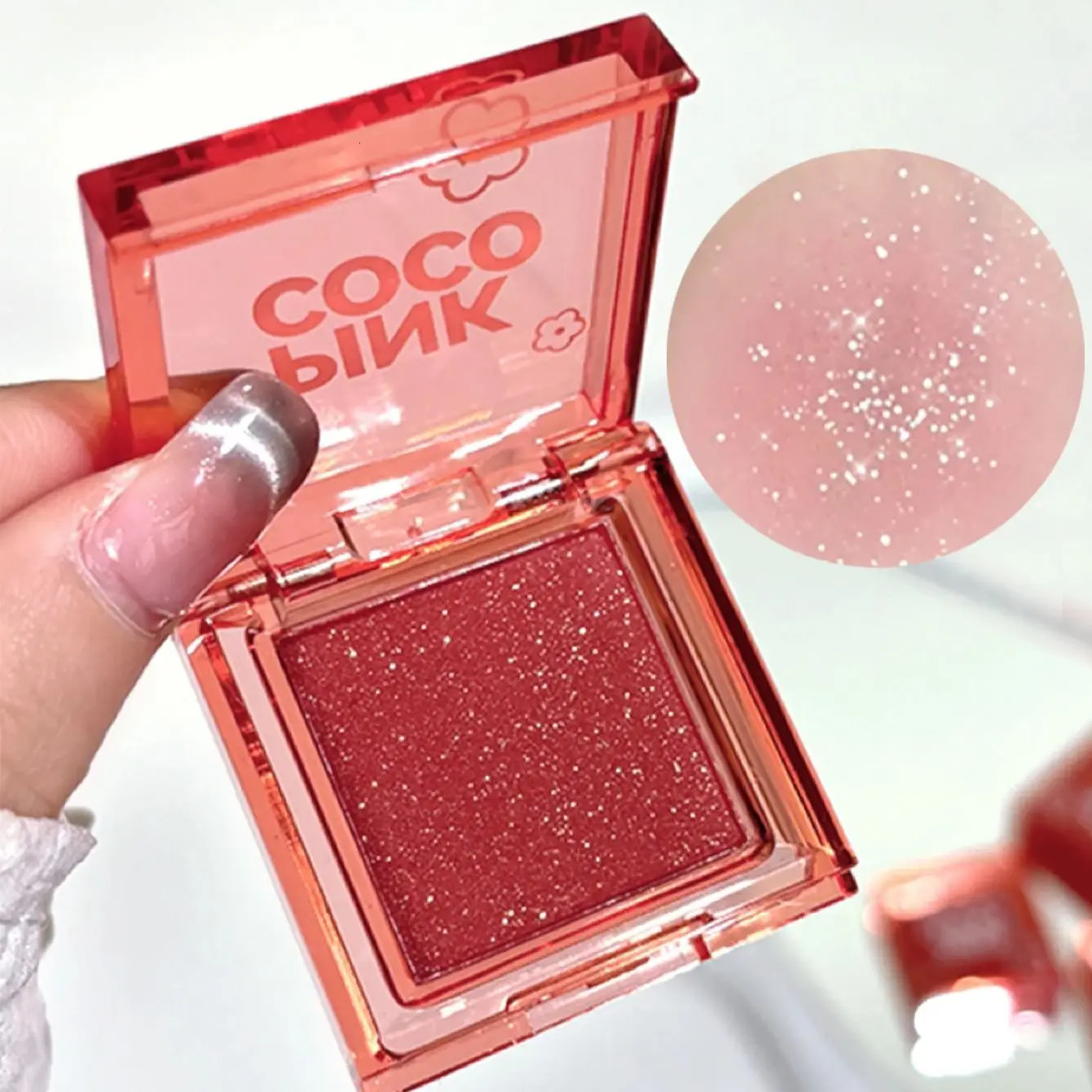 PINKCOCO fine shimmer soft mist tipsy blush single color natural fine shimmer eye shadow blush one plate for multiple uses 250813