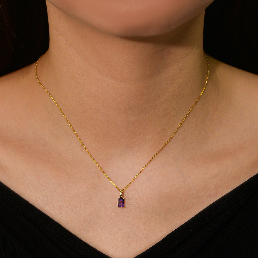 S Pure Sier Natural Amethyst Peridot Pendant Necklace for Women Ins Niche Light Gemstone Clavicle Chain Jewelry for Women