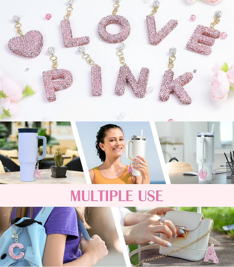 Key Rings Jewelry sparkling rhinestone Keychains Lanyards Glitter 26 Letter shiny Charms For Cup Bottle Chain Tumbler With Handle Bling Initial Name M