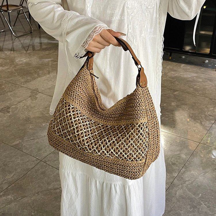 stylish multifunctional crescent shoulder tote elegant weave design easytocarry
