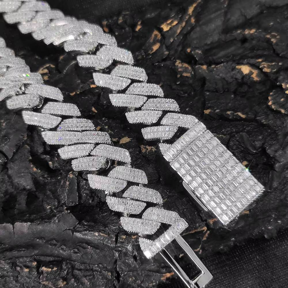 20mm Customize Moissanite Baguette Cuban Link Chain 925 Sterling Silver Ice Out Hip Hop Jewelry Cuban Link Chains for Men Women
