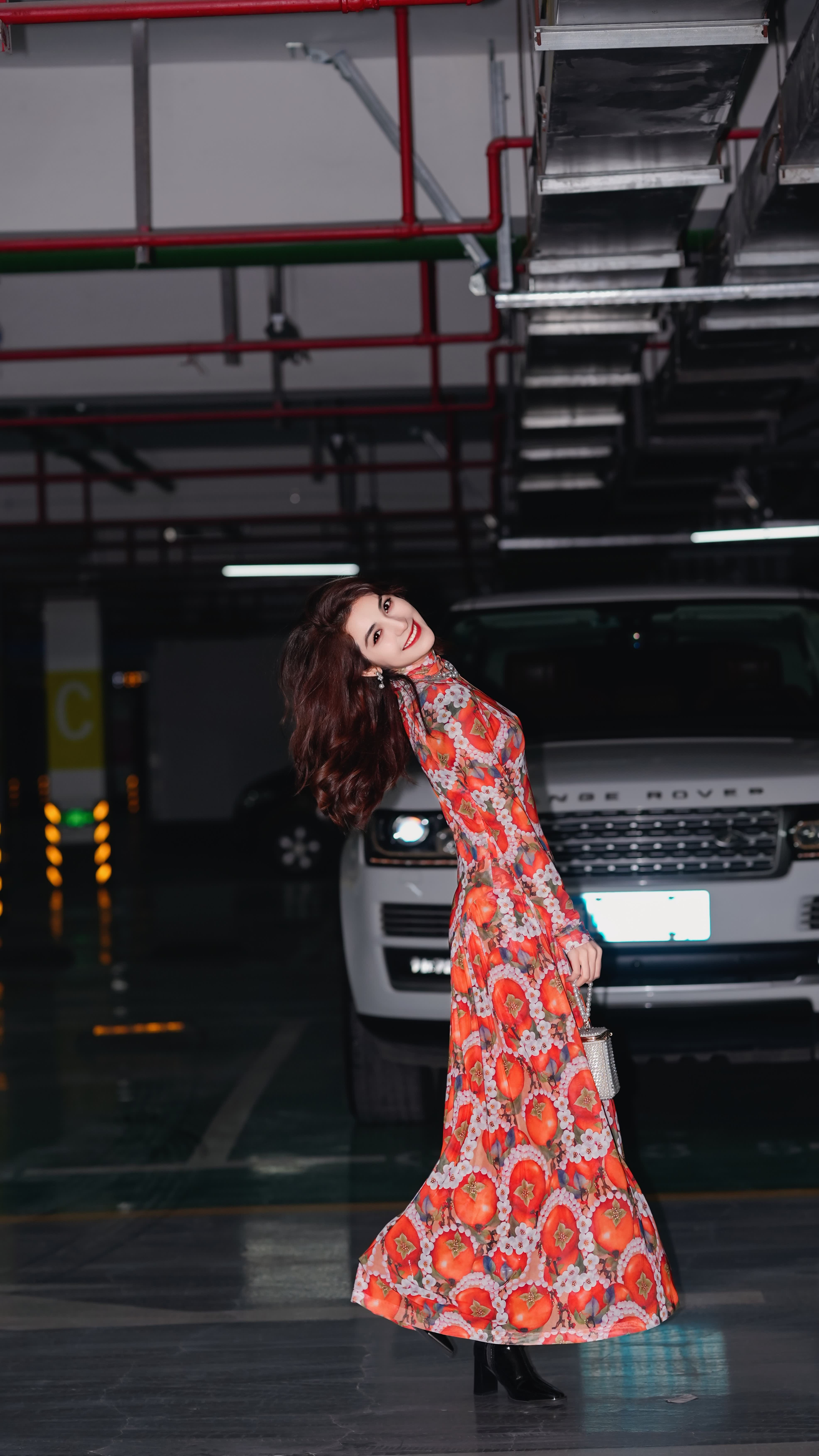 hzhj good persimmon connection long sleeved dress is elegant highend and fashionable for woman in fashion shows festival party business birthday