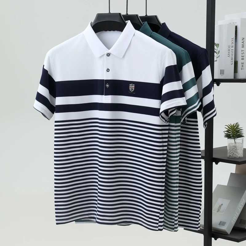 Premium pure cotton striped short sleeve polo shirt for men summer T-shirt fashion brand embossed comfort new trend color-blocked top XJ250804