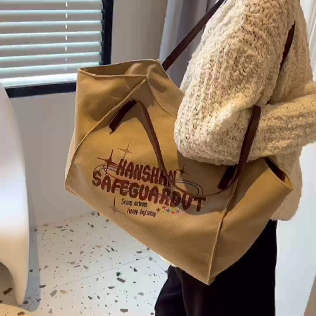 Autumn Tote Large Capacity Fashion Letter Shoulder Ins Trendy Versatile Personality Canvas Bag for Women