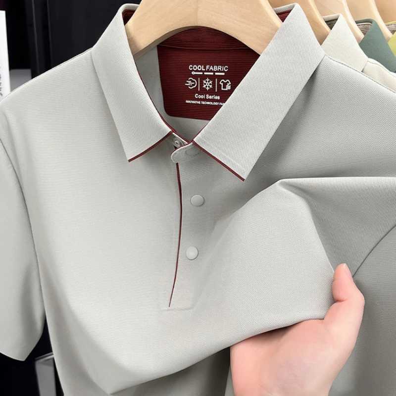 2025 Mens Polo Shirt Contrast Collar 7A Antibacterial UPF50+ UV Instant Cooling Seamless Business Office WearXJ250804