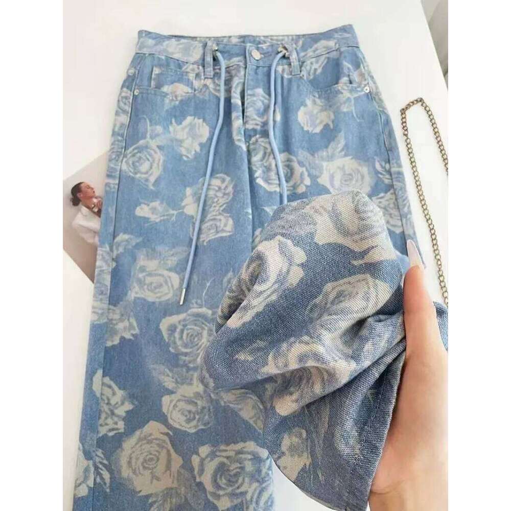 European and American street straight tube slim women high waist jeans punk fashion popular drag pant casual wide leg pants