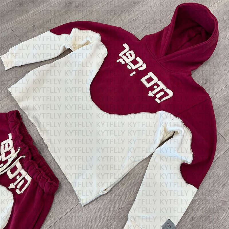 Y2k New Letter Print Patchwork Fashion Street Style Hoodie Set Hooded Sweatshirt Sweatpants