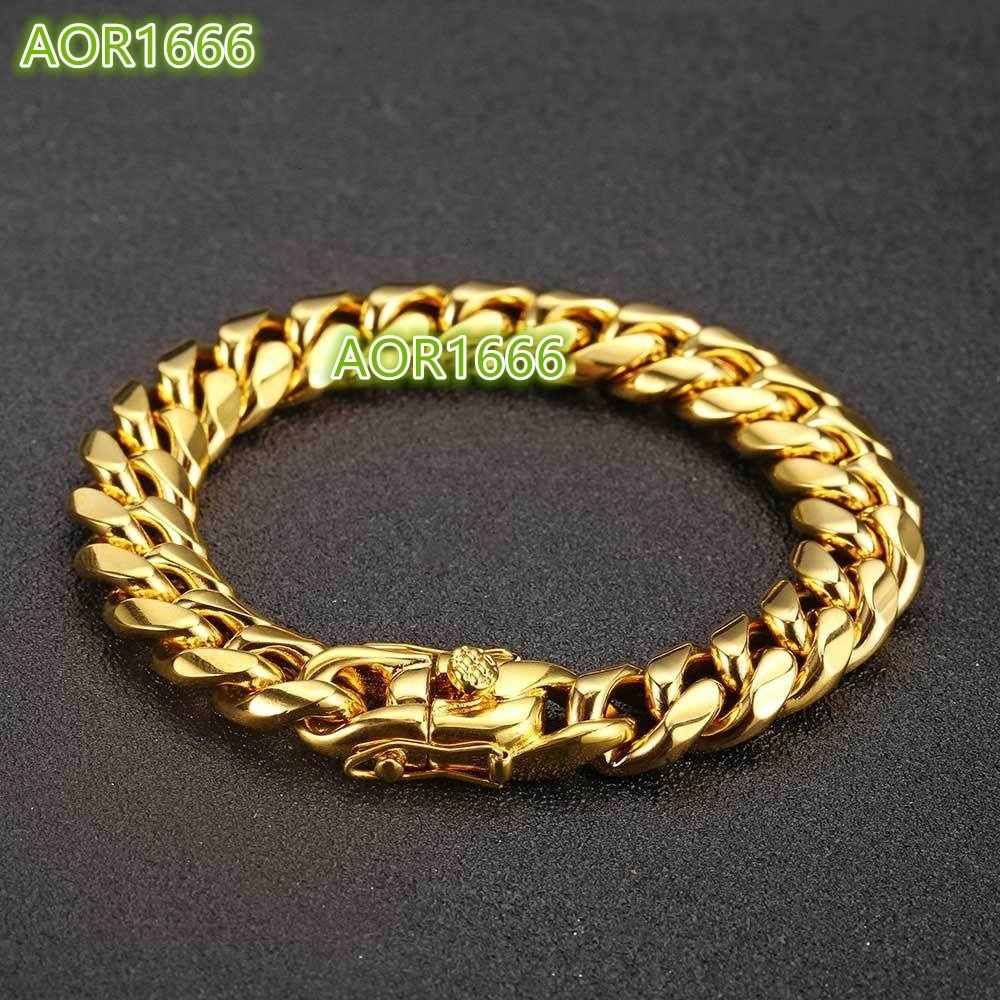 Wholesale Fashion Mens Hip Hop Jewelry 18k Gold Pvd Plated 316l Titanium Stainless Steel Miami Cuban Link Chain Bracelets Women