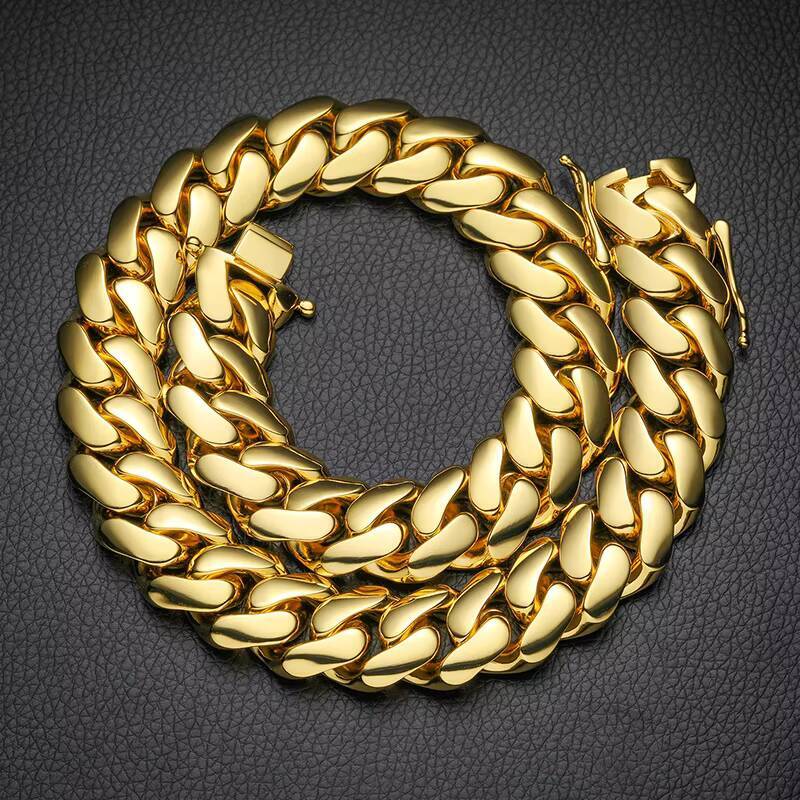 Cadena Cubana Para Hombres Hiphop Jewelry 10mm 12mm Real Gold Plated Heavy Solid Miami Cuban Link Chain Necklace