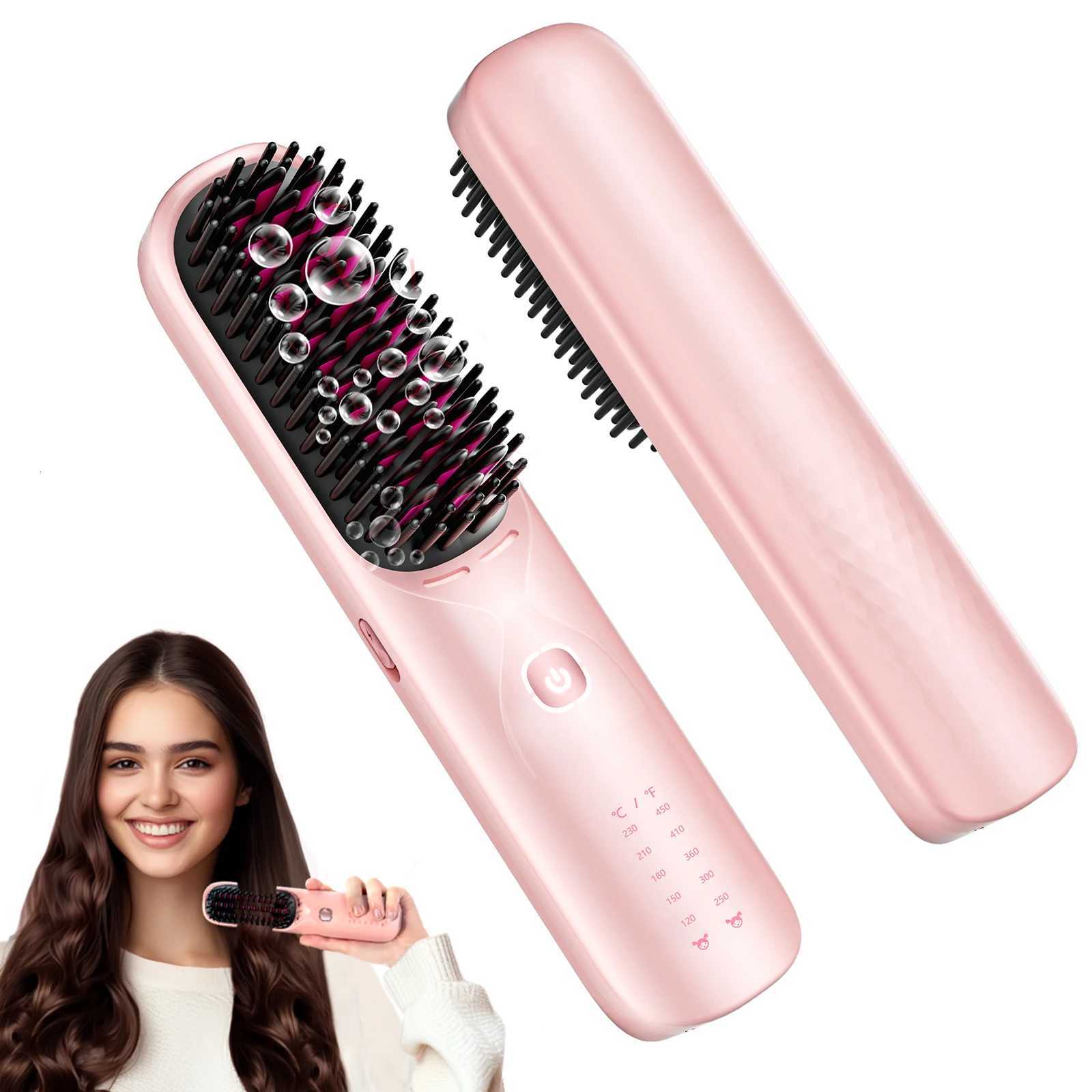 2 in 1 Portable Hair Straightener Brush Fast Heating Negative Ion Cordless Curling Comb 10000mAh 45W Fast Charging Power Bank W250814