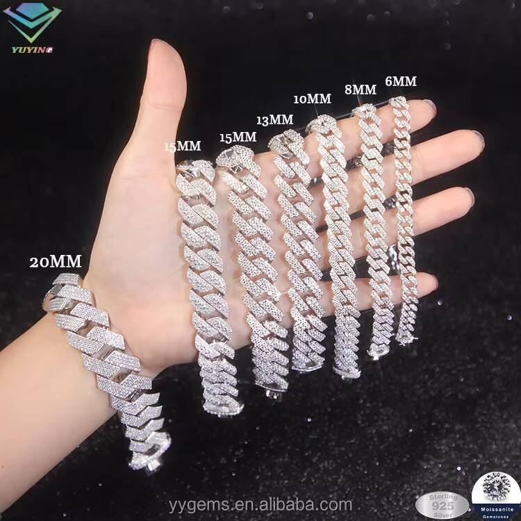 Pass Diamond Test VVS Moissanite 925 Sterling Silver Gold Plate Cuban Link Chain for Man Fine Jewelry Cuban Chain Bracelet