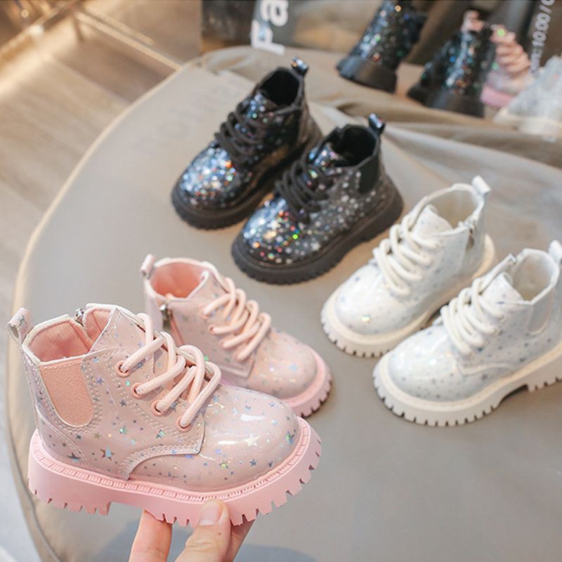 Kids Short Boots Girls Shoes New 2025 Spring Winter Soft Leather Children Boots Fashion Shiny Toddler Kids Ankle Boots Size US5.5C-US12.5C