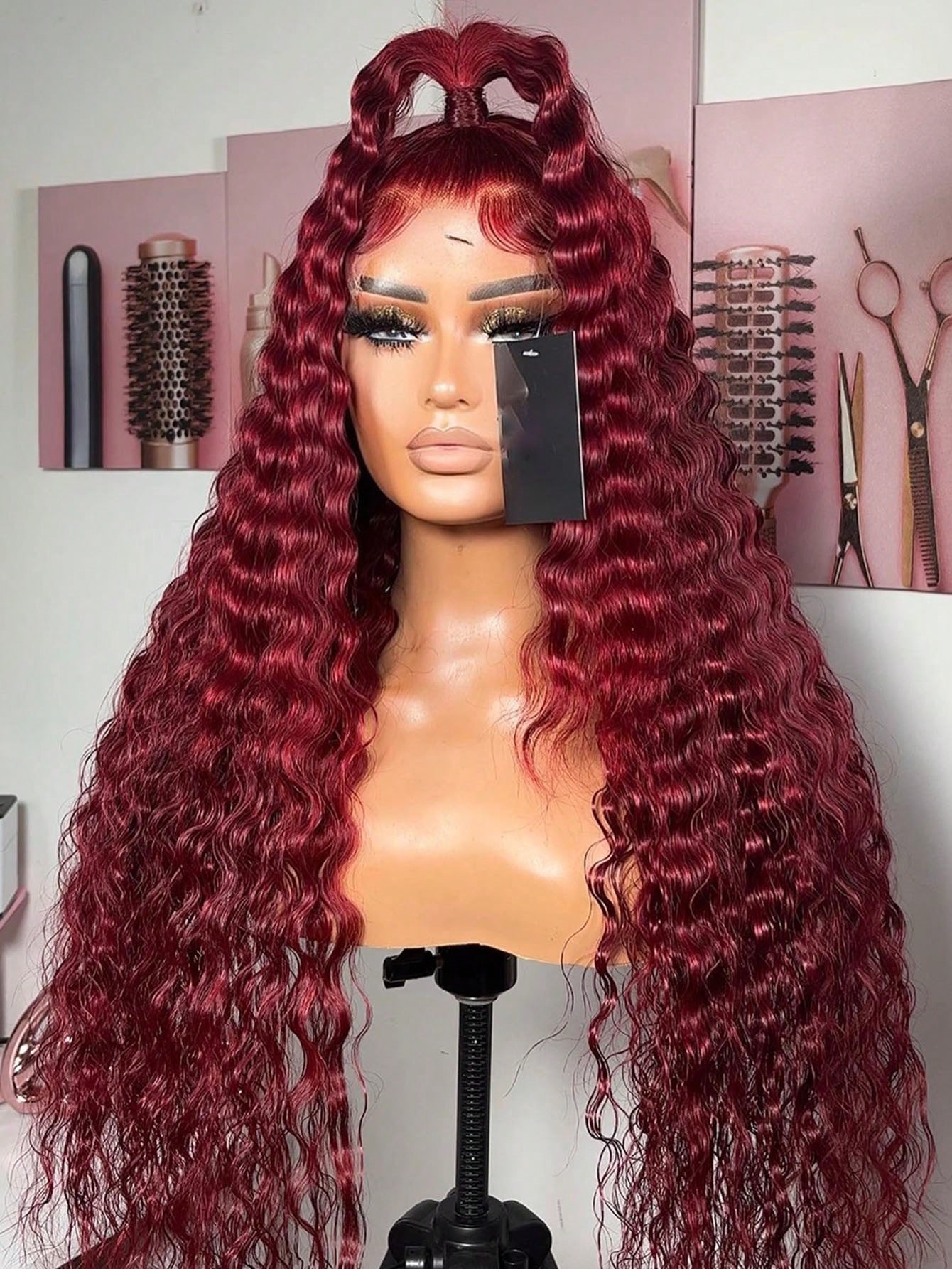 30 40 Inch 99J Burgundy Deep Wave Frontal Wig Curly Lace Frontal Human Hair Wig 360 Full Lace Wig 13x4 Transparent Lace Wig Synthetic Ready To Go
