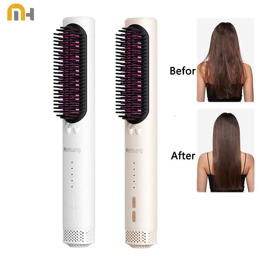 Hair Straightener Brush Multifunctional Straightener Comb for Women Negative Ion Anti-Scalding Dual Voltage Straightening Brush W250814