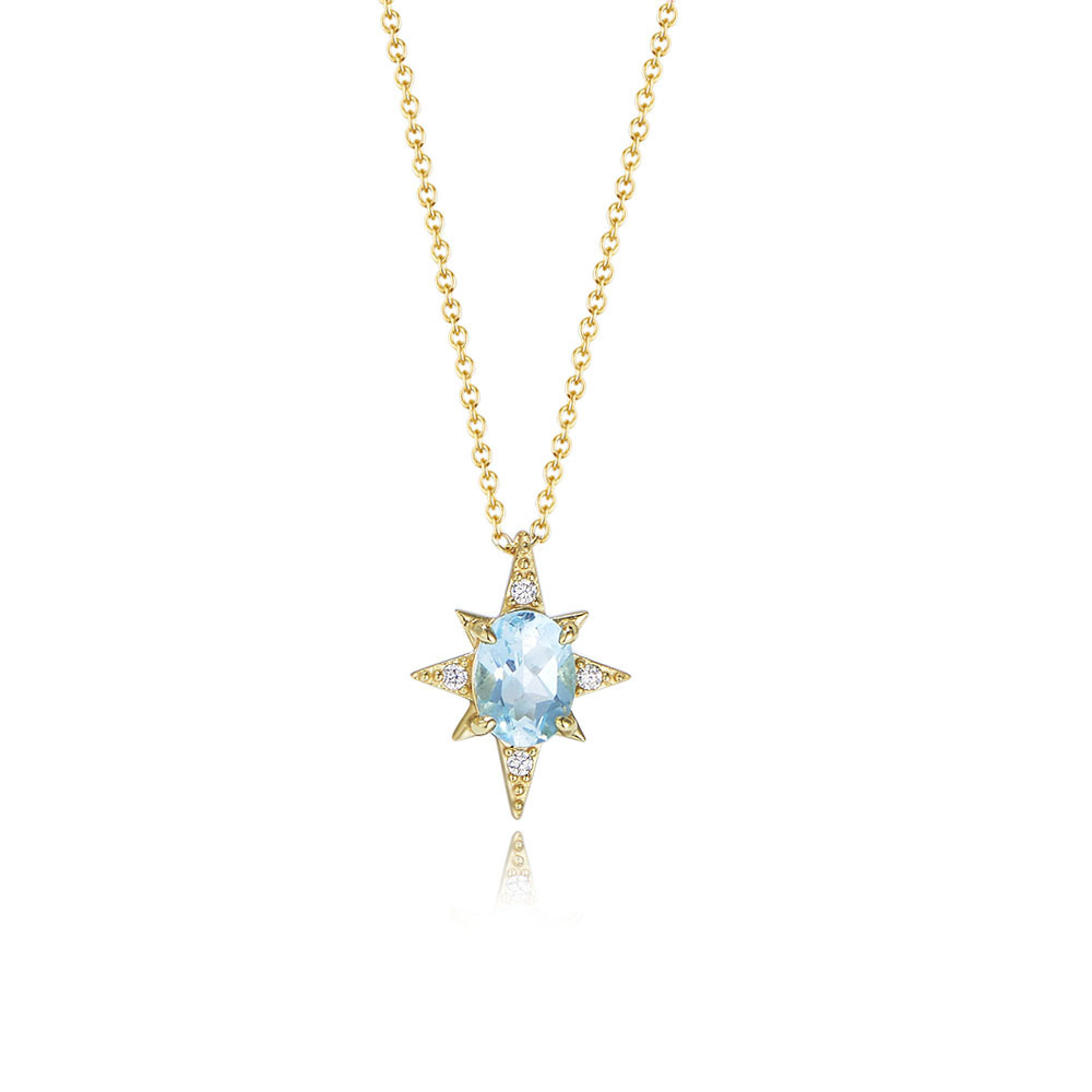 S Pure Sier Eight-Pointed Star Pendant Simple Sky Blue Natural Topaz Collarbone Chain Necklace for Women Trendy