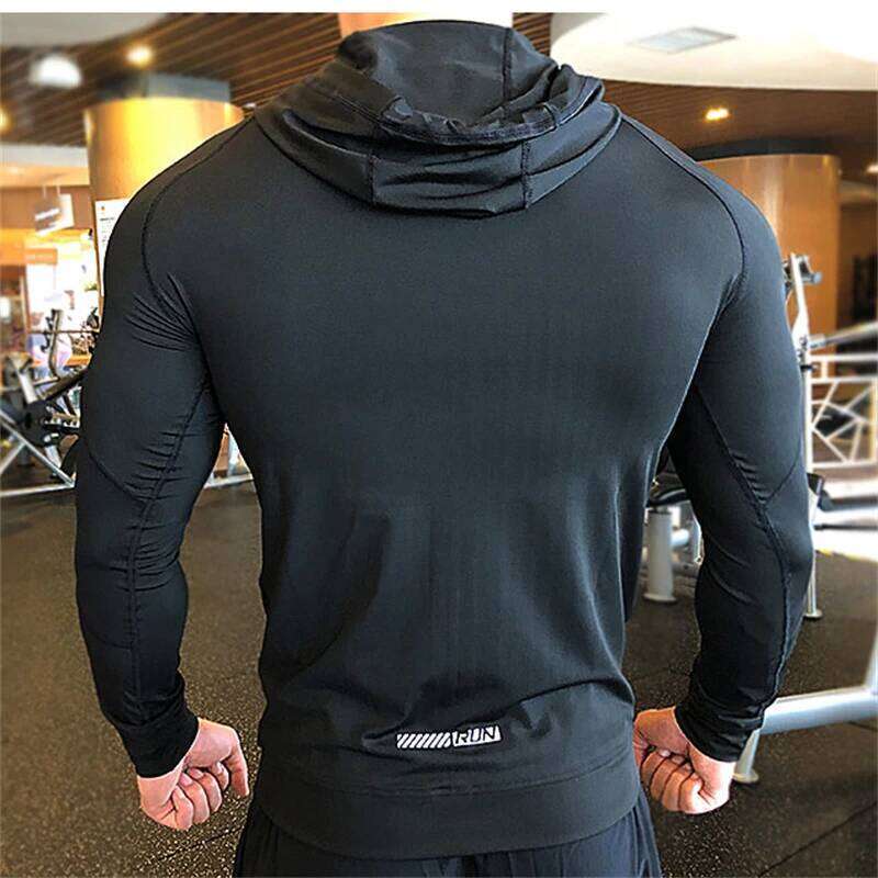 Compression Elastic Hoodies Men Sports Coats Running Fiess Hooded Gym Training Sportswear with Zipper Bodybuilding Sweatshirts