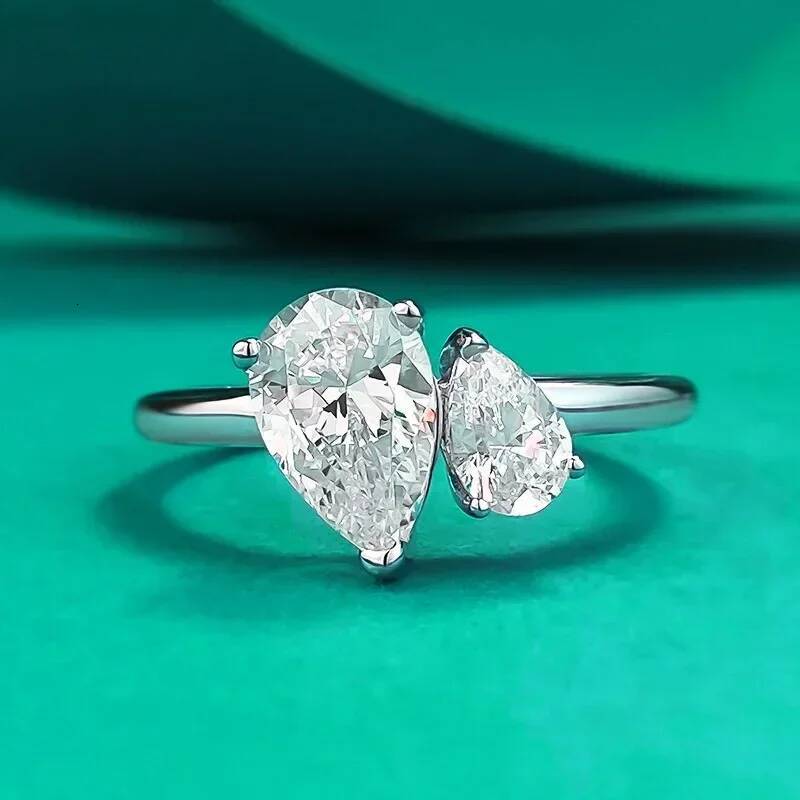 NKHOG Pear Cut Moissanite Ring S925 Sterling Silver 2-Stone Waterdrop Diamond For Women Wedding Band Gifts Jewelry GRA Certified
