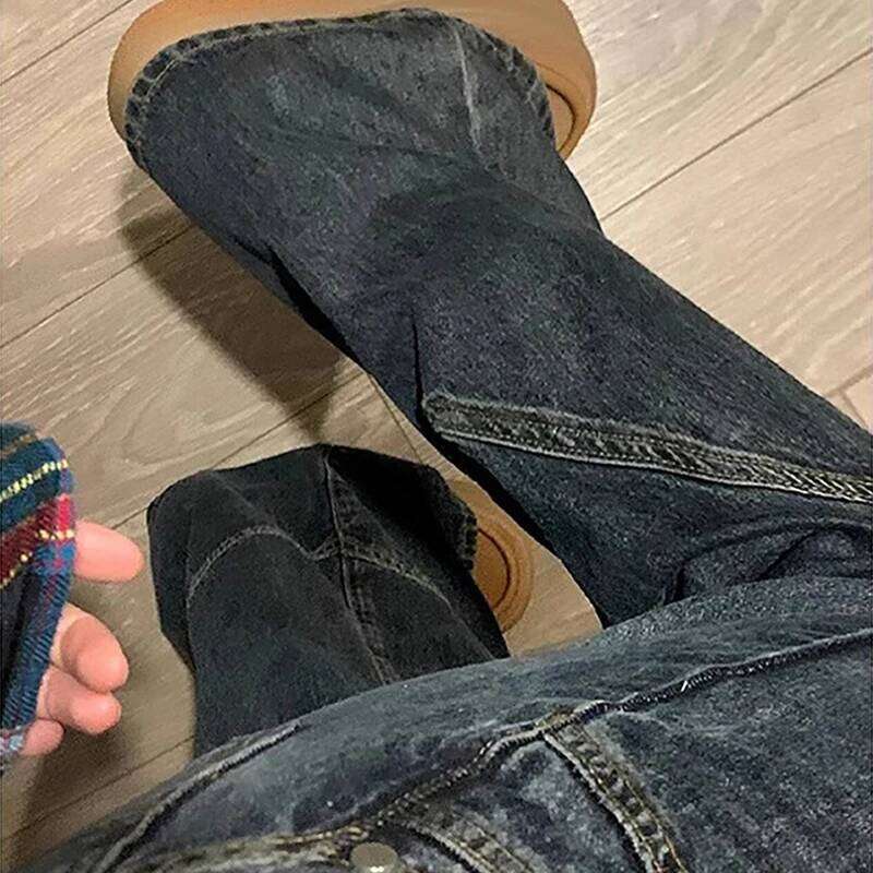 Y2K Spicy Girl Dark Series Wide Leg Jeans Women's New Street Splicing Loose High Waist Slimming Flare Pants