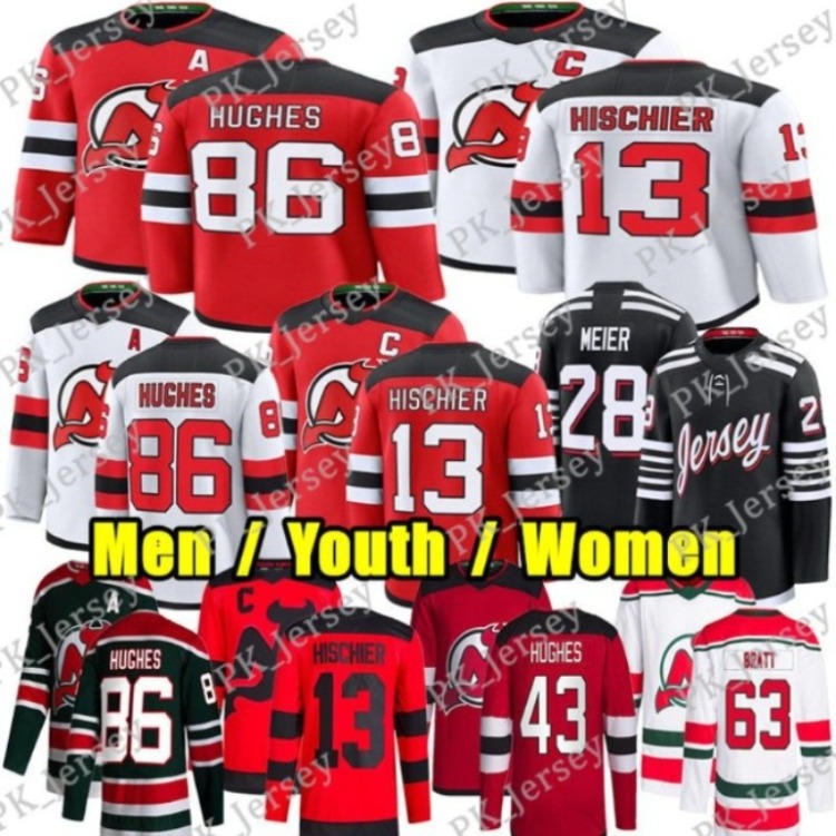 86 Jack nj hockey devils jersey 43 Luke Hughes Simon Nemec Jesper Bratt Nico Hischier Jacob Markstrom Dougie Hamilton Ondrej Palat Timo Meier jerseys