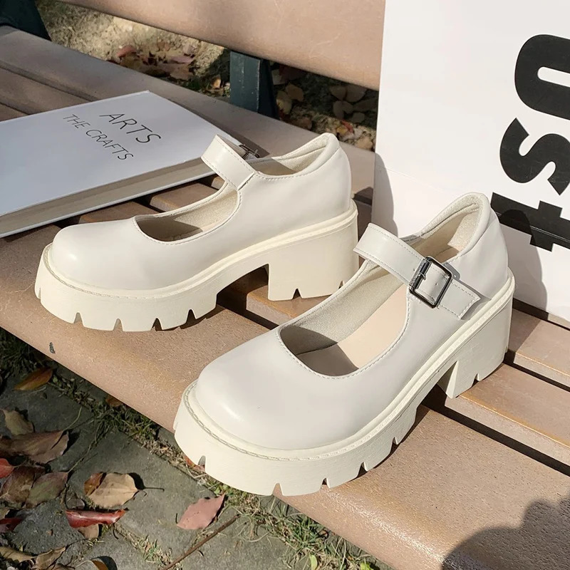 Patent Leather High Heels Mary Jane Shoes Women Japanese Style Ankle Buckle Platform Pumps Woman Punk Jk Uniform Lolita Shoes 43 250814