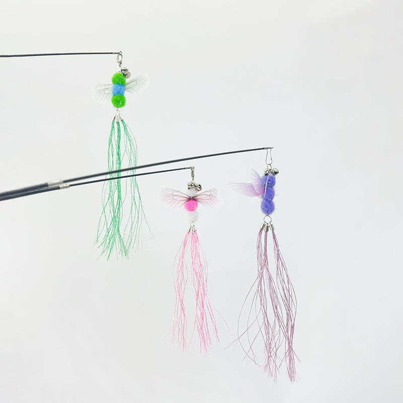 Three section retractable cat teaser stick cat toy spring dragonfly replaceable feather head cat toy