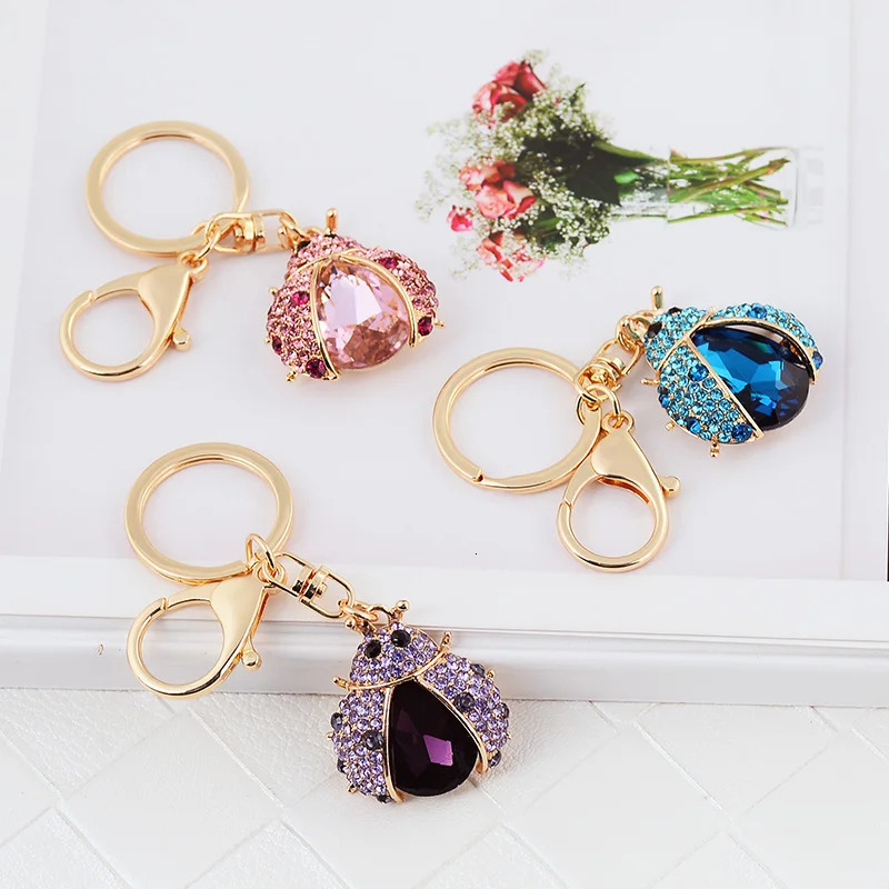 EASYA Arrival Crystal Insect Shape Chaveiro Keychain Cute Sparkling Metal Key Ring Holder Accessories For Women Girls Bag 250811