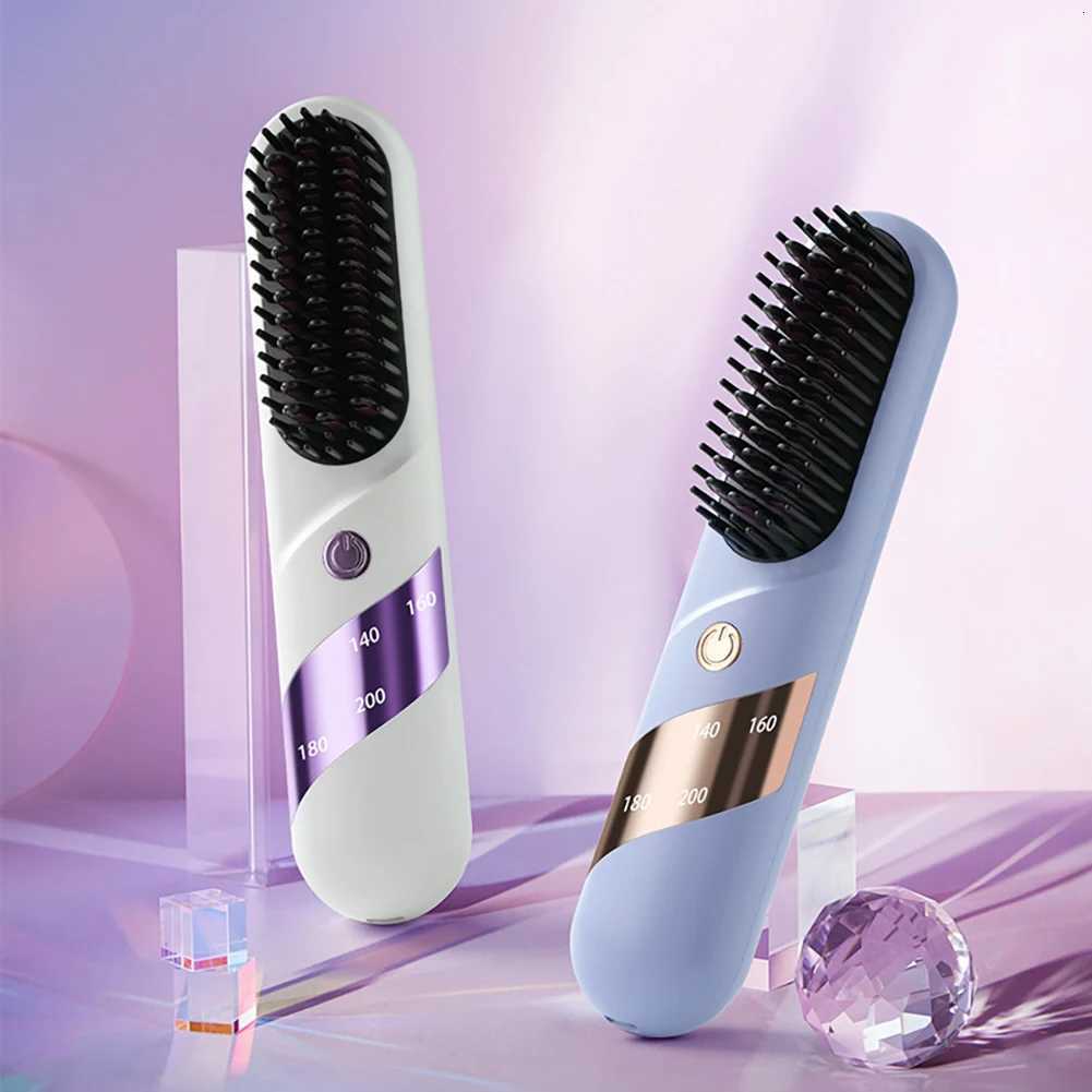 Electric LCD Usb Ceramic Heating Straight Hair Comb Wireless Portable Negative Ion Styling Tool Rechargeable Straightening Brush W250814
