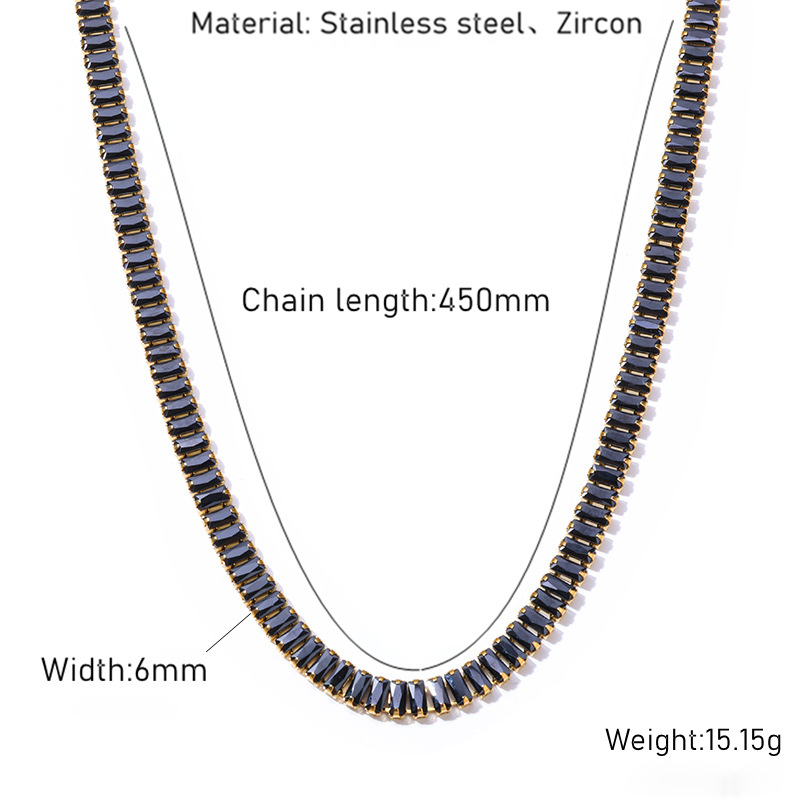 6mm Stainless Steel Black Cubic Zirocn Tennis Chain Necklaces Bracelet Earrings