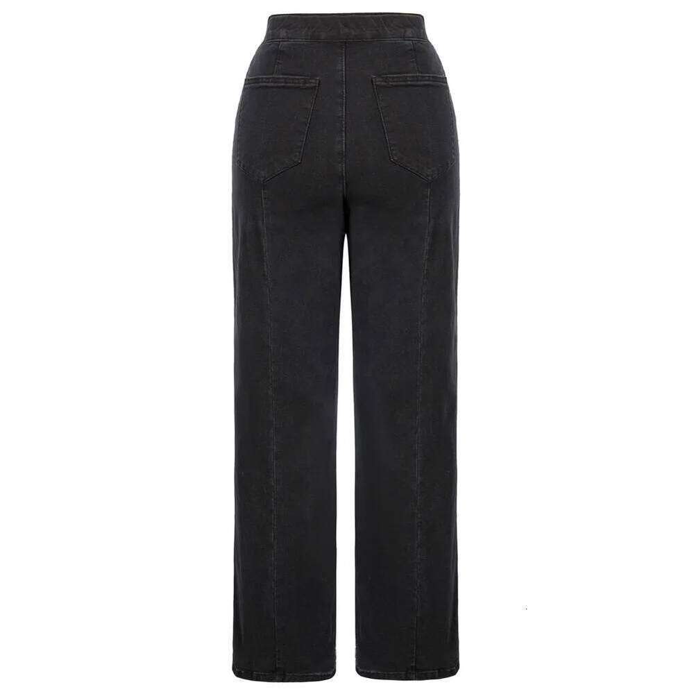 BP Women Ladies Vintage Wide Leg High Waist Button-up Front Jeans Breathable Elastic Back Waistline