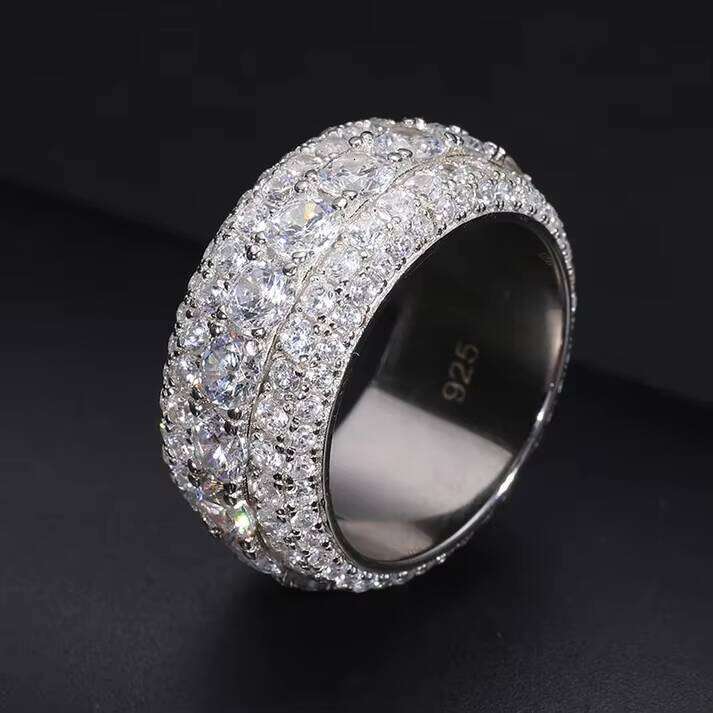 Platinum Color 5-Layer Jewelry Fashion Pure Sier Vvs Silicon Stone Ring for Men Hip Hop