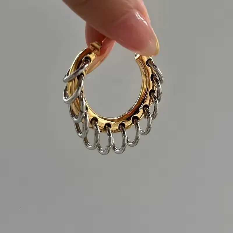 New Chain Tassel Hoop Earrings Stainless Steel Hoop Earrings for Women Punk Cool Double Tones Stainless Steel Jewelry Accessories XJ250814