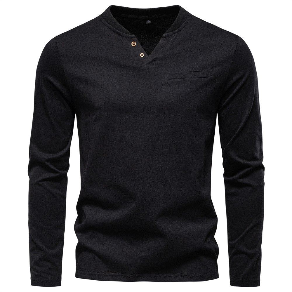 Men's Fall 2025 Casual V-Neck Long Sleeve T-Shirt Slim Fit 100% Cotton Basic TopEuropean size: S-2XL