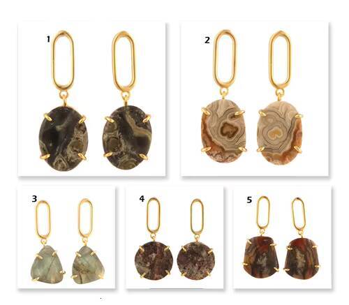 Exaggerated Personality Oval Natural Kambaba Jasper Pointed Inlaid Gold-Plated Hot Earrings Gift