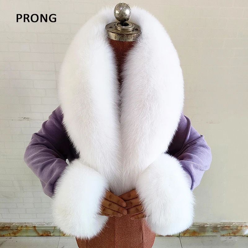 Natural Fur Scarf Custom Size Fox Fur Collar And Cuffs Set for Coat Winter Neck Warmer Fur Shawl Women Furry Scarves 250808