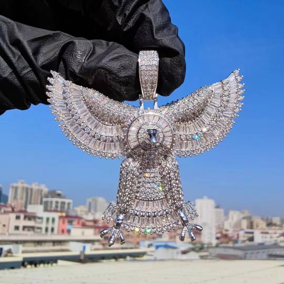 New Design Custom Eagle Iced Out Baguette Paved VVS D Moissanite Sterling Silver Memory Pendants Hip Hop Jewelry
