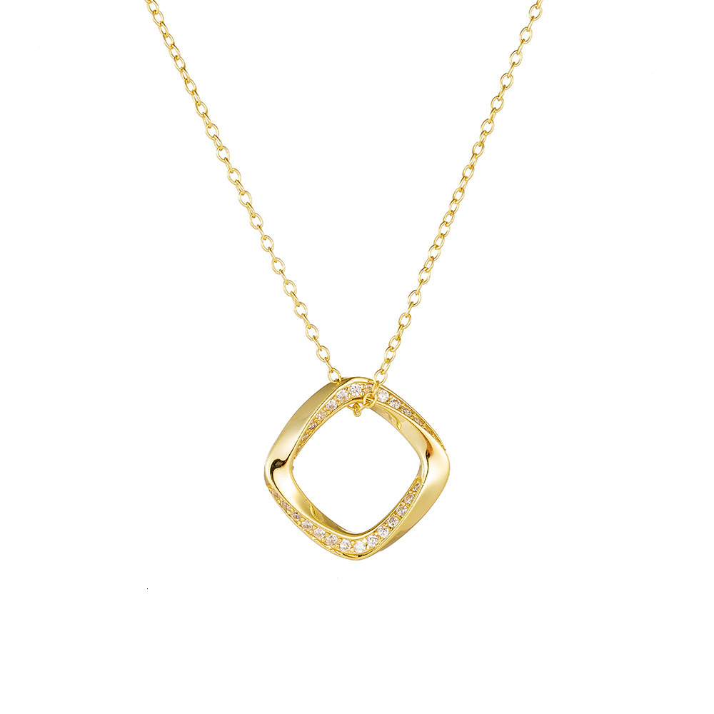 Geometric Inlaid Dia Square Sterling Sier Necklace Simple Light Ins Niche Temperament Personality Choker Collarbone Chain Jewelry for Women