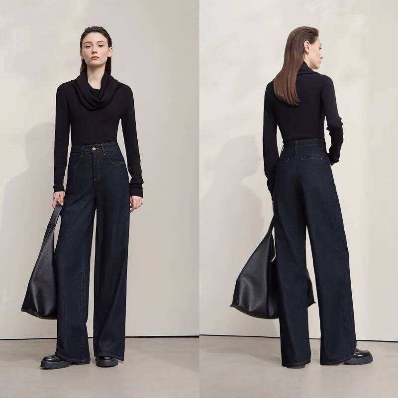 AMII Minimalist Women Casual 2025 Autumn Korean Style Embroidery Loose Denim Wide Leg Pants Jeans Trousers 12543142