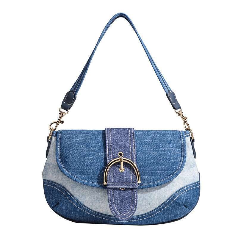 Denim Underarm for Women 2025 Spring Summer New Fashion French Style Bags Designer Women Patchwork Canvas Pea Single Shoulder Baguette Bag